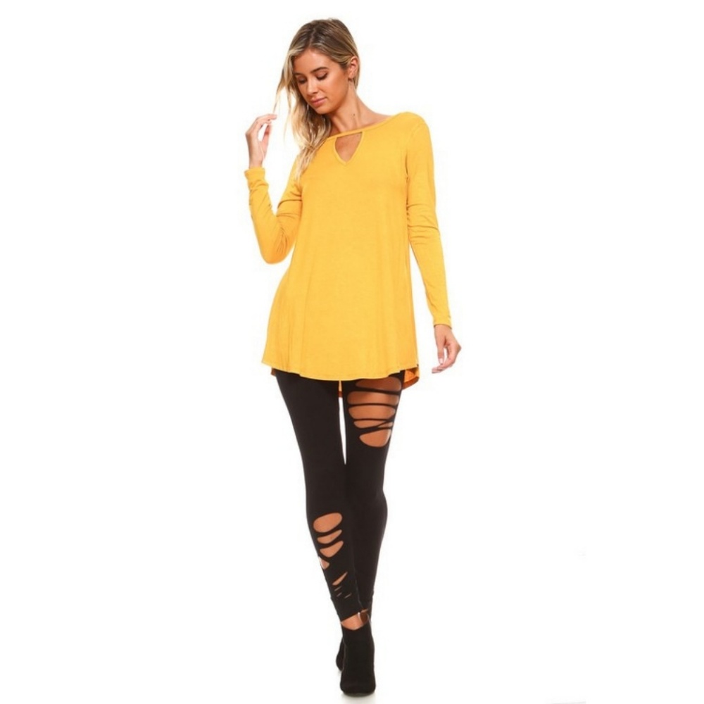 Women's Pullover Jersey Keyhole Tunic Swing Must - Picture 2 of 4